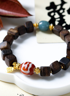 达拉干沉香木方块珠文玩手链红肉大鹏鸟天珠木质手串景区直播货源