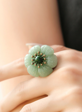 东陵玉宫廷戒指花朵可调节百搭