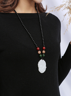 纯然饰品琉璃长款女白玉毛衣链