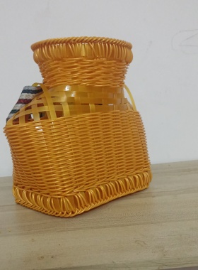 手工编织PE藤条编篮子编筐侧背茶叶篓子采茶篓采摘篓