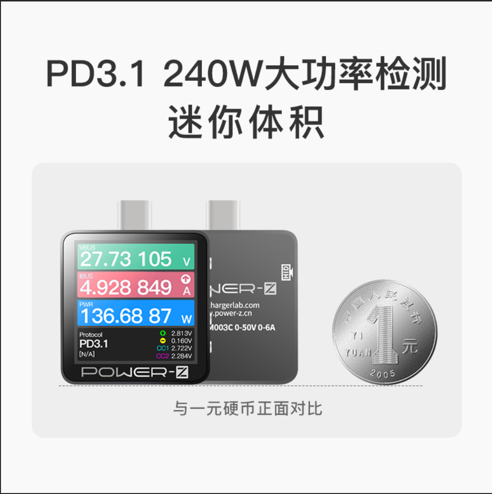 ChargerLAB POWER-Z 240W PD3.1融合快充协议测试仪KM003C功率计-图3