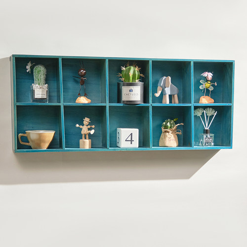 实木复古壁饰收纳格子展示柜可悬挂木架墙面装饰挂饰墙上置物架 - 图0