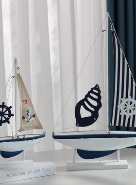 手工木质帆船模型一帆风顺摆件