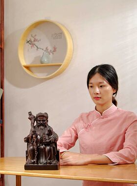 黑檀木雕福德正神土地公神像摆件家居客厅店铺供奉摆设红木工艺品