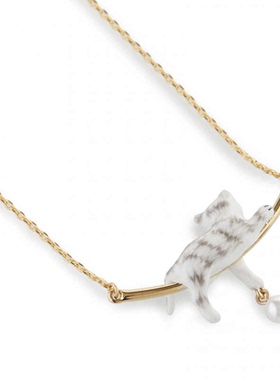 18K镀金高档手绘珐琅彩釉可爱俏皮小猫咪甜美珍珠吊坠项链锁骨链