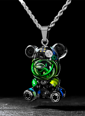 NPstudio原装日本机械小黑熊吊坠 潮牌赛博朋克项链男女精致礼物