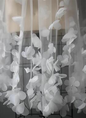 中长款头纱新娘主婚头纱立体手工花瓣花心间加珍珠求婚登记头饰