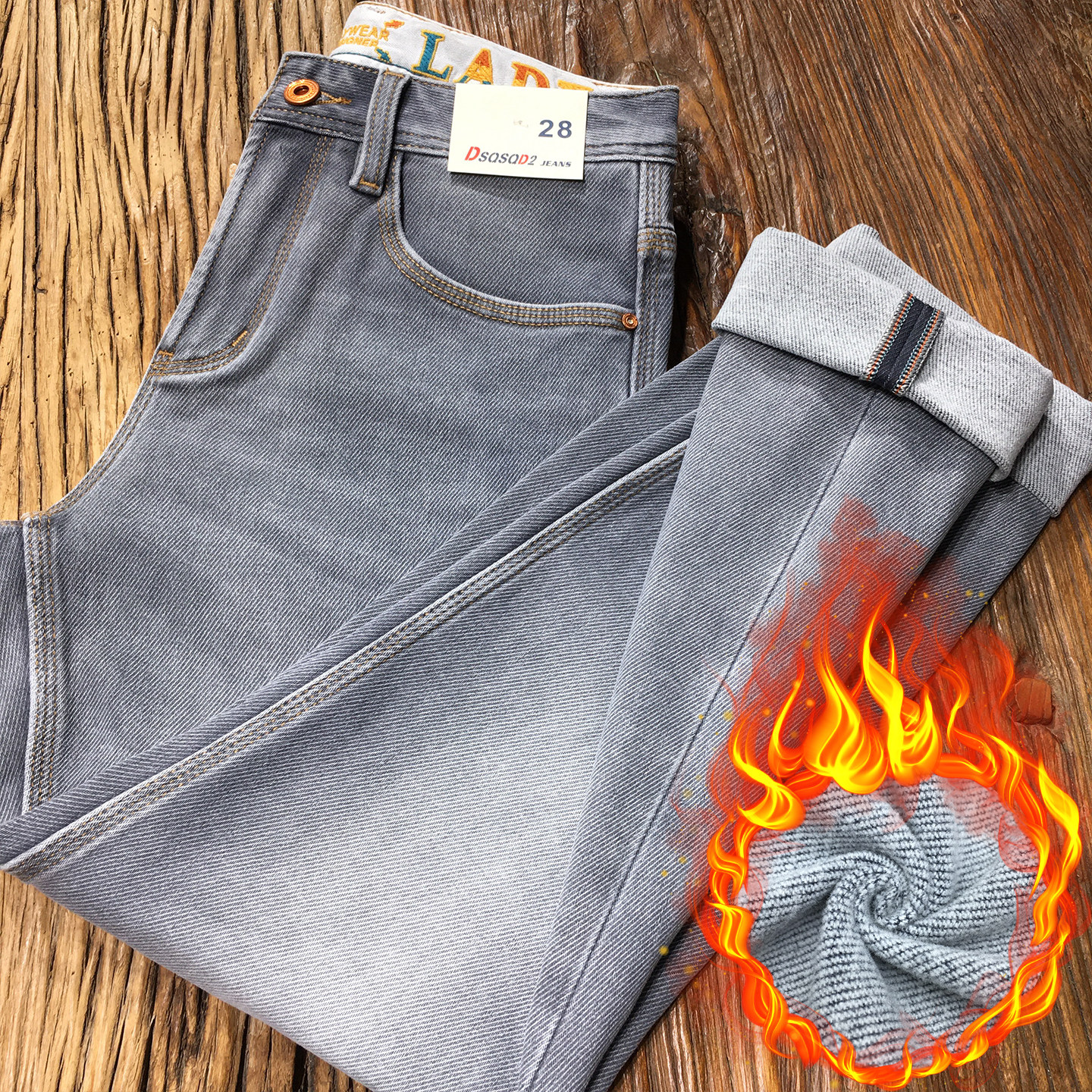 保暖加绒牛仔裤款烟灰色高端抓绒修身小直筒磨毛九分裤冬季加厚款,淘宝优惠券,粉丝福利购,淘宝优惠卷