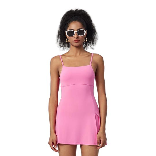 Sportkleid mit schönem Rücken und Hosenträgern, einteiliges Kleid mit Brustpolstern