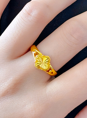 越南沙金戒指女幸运四叶草开口