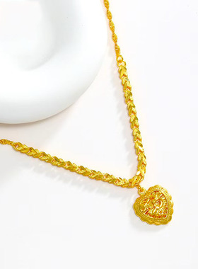 越南沙金项链女纯金色粗锁骨鸡心套链镀金仿真假黄金桃心吊坠颈链