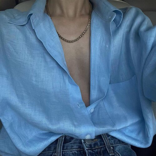 春夏新 轻薄随性款亚麻衬衫 极简宽松慵懒长袖衬衣 轻盈显瘦百搭 - 图3