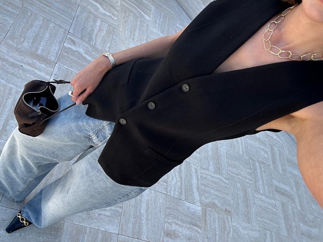 Waist-closed mid-length retro vest single-breasted V-neck