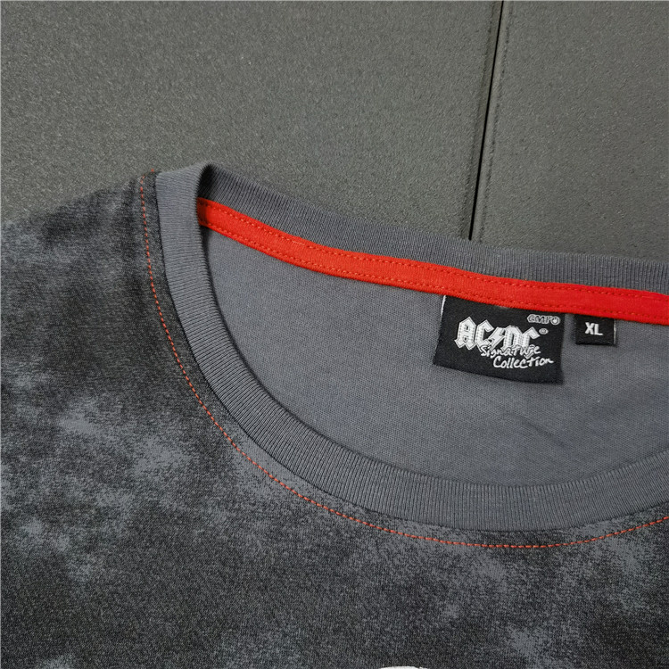 复古怀旧澳大利亚摇滚老炮植绒ACDC印花圆领全棉短袖歌迷T恤Y731 - 图0