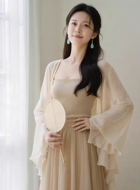 2026新款夏季法式轻奢气质修身显瘦吊带连衣裙女雪纺防晒开衫薄款