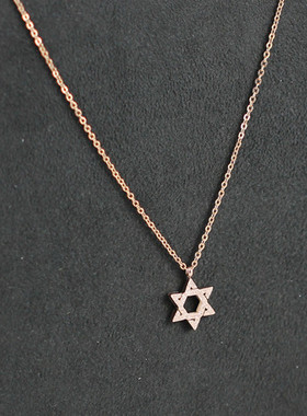 六芒星韩版新款彩金14k吊坠项链