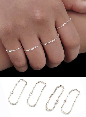 洗澡可戴 14K包金不掉色极细软戒简约百搭链条戒指女随形素链尾戒