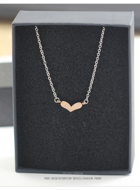 简约磨砂心形饰品项链女日韩镀14K玫瑰金爱心吊坠锁骨链配饰品女