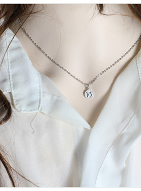 钛钢不掉色韩版韩国十二星座项链女圆牌吊坠锁骨链时尚饰品颈链女