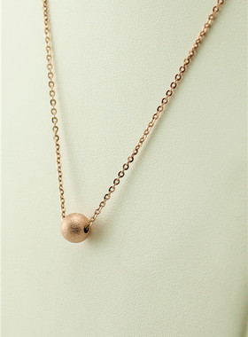 340闪沙磨砂圆球珠路路通项链女镀14K玫瑰金时尚气质彩金锁骨