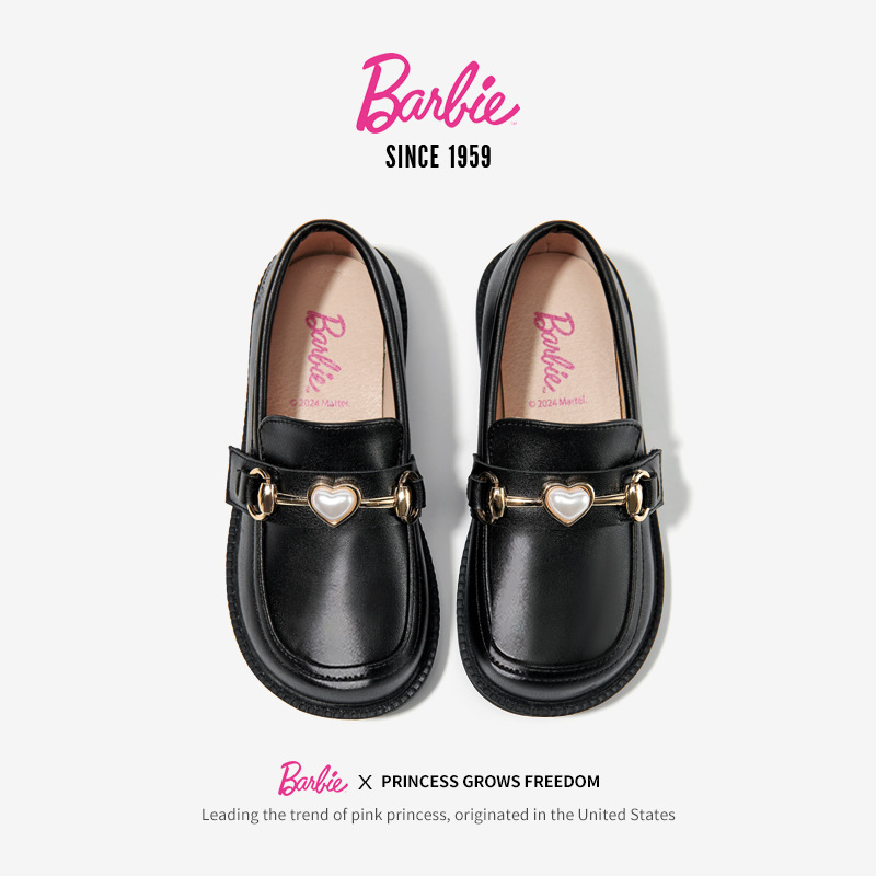 芭比女童鞋子2024新款皮鞋韩版洋气时尚公主校园英伦风黑色演出鞋