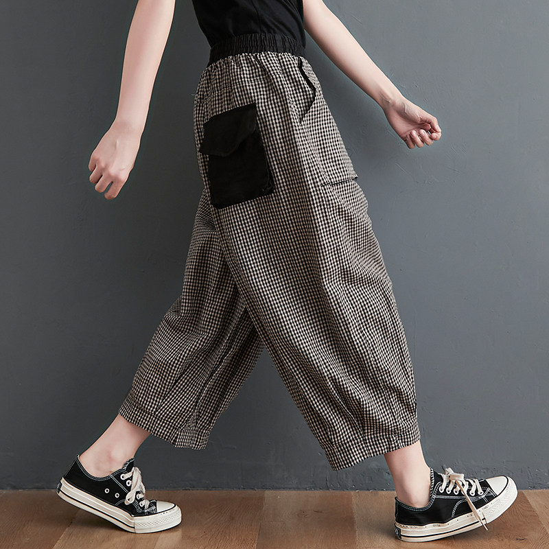 捡漏年新款文艺复古棉麻格子七分裤宽松大码灯笼裤女哈伦裤遮跨,淘宝优惠券,粉丝福利购,淘宝优惠卷