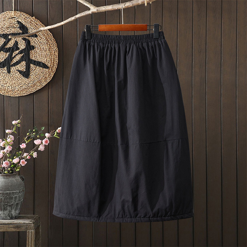 宽松大码复古夹棉文艺百搭减龄遮肉中长款a字半身裙子 纯色伞裙子,淘宝优惠券,粉丝福利购,淘宝优惠卷