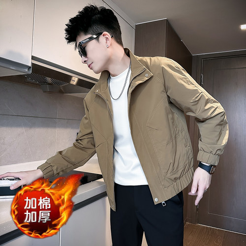 155矮个子男小码加棉休闲外套秋冬韩版S号修身夹克男装XS上衣160 - 图0