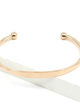 外贸饰品不锈钢C型钢珠开口手镯可调节时尚简约钛钢刻字情侣手镯