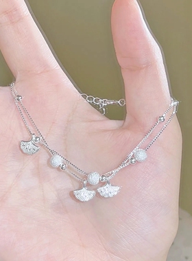 轻奢小众双层叠戴银杏叶手链女