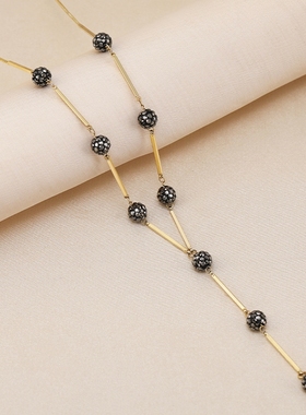 Y字流苏钛钢钻球项链女不掉色轻奢小众黑色网红夏季高级感锁骨颈