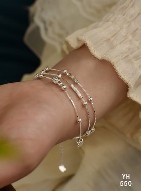 纯银珠珠三线手链/好运连连/雪花银傣家熟银食用银