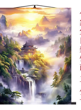 高端仙家堂口装饰画无活物竖版聚财挂画佛堂佛道仙仙境山水背景图