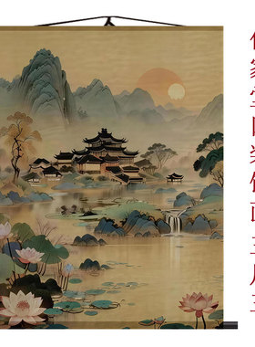 仙家堂口荷花山水画供奉装饰画招财聚财挂画东北堂屋家用风水画