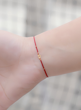 足金999小爱心极细手工精致红绳