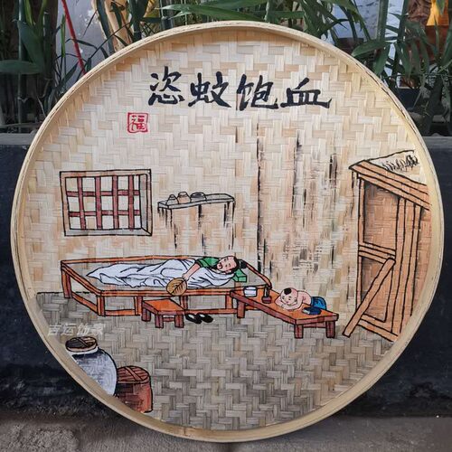 24孝竹编手绘簸箕画装饰品餐厅挂饰圆米筛墙面装饰田园农家乐挂件 - 图2