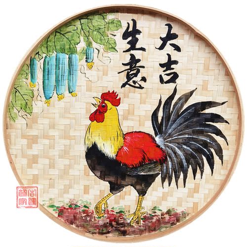 手绘竹编簸箕画复古农家乐墙壁装饰农家院墙面挂件餐馆庭院壁饰画 - 图3