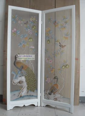 住宅家具真丝手绘屏风工笔兆丰年丝绸绡隔断silk screen