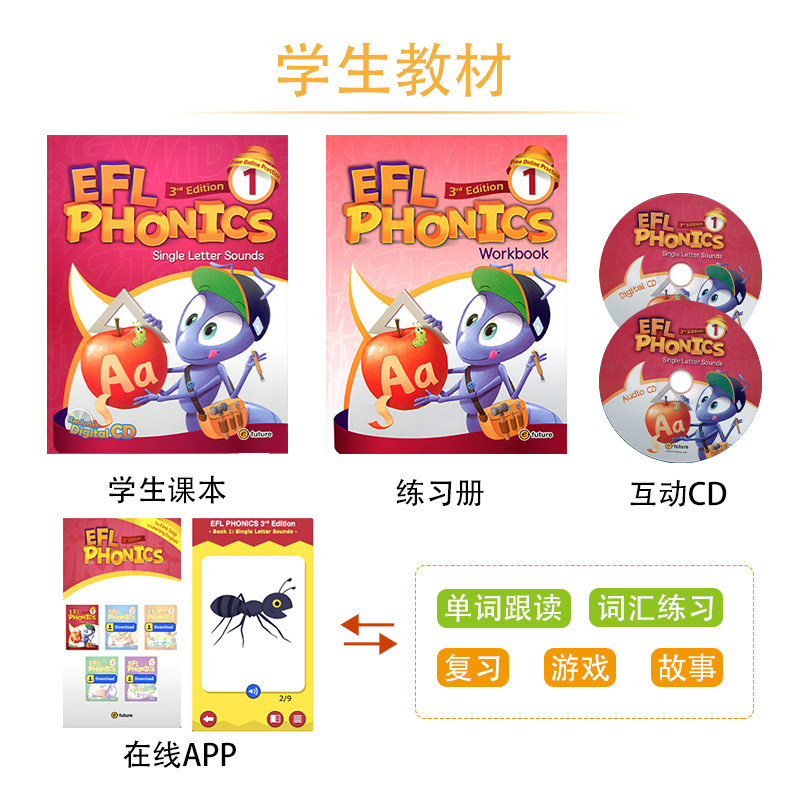 原装进口5-12岁幼少儿英语自然拼读phonics教材新版EFL phonics 1-5级学生套装启蒙英语入门字母发音规则口语语音强化0基础英语