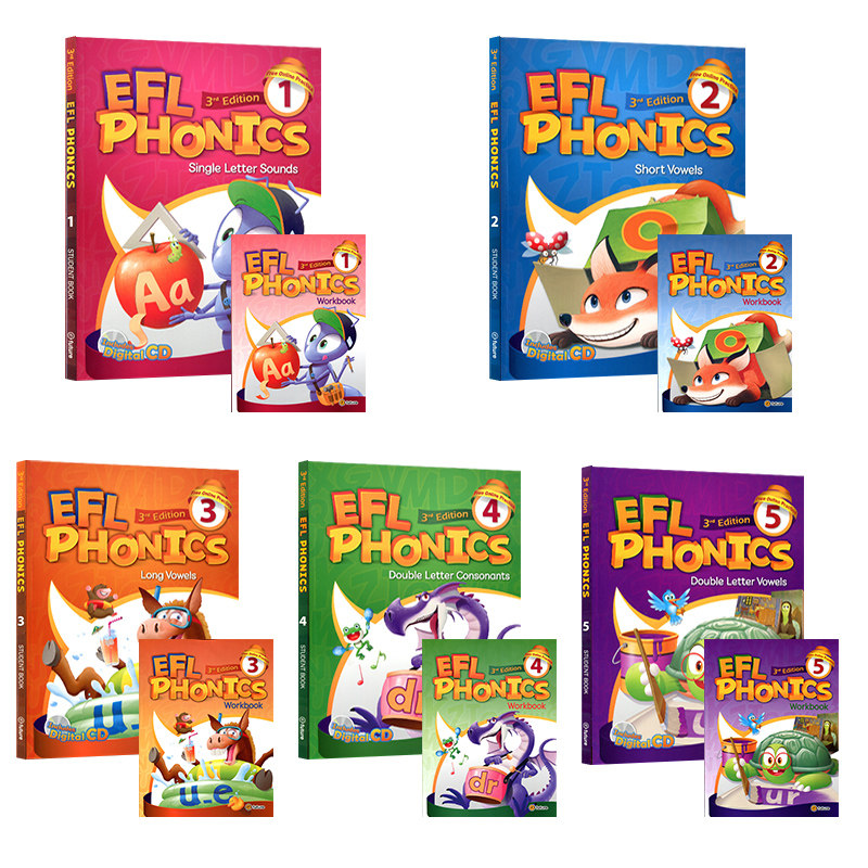 原装进口5-12岁幼少儿英语自然拼读phonics教材新版EFL phonics 1-5级学生套装启蒙英语入门字母发音规则口语语音强化0基础英语