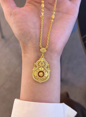 深圳水贝999足金镶嵌人生四美葫芦项链黄金古法金福禄点钻项链