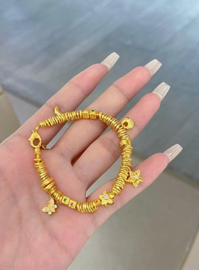 深圳水贝999足金古法点钻DIY盘缠金坨坨手串实心黄金手链