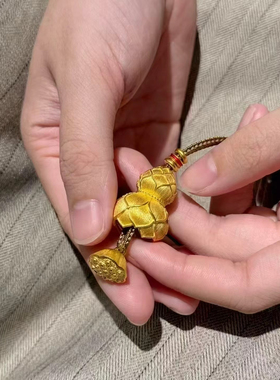 深圳水贝999足金古法锤纹葫芦莲子吊坠新中式福禄葫芦项链