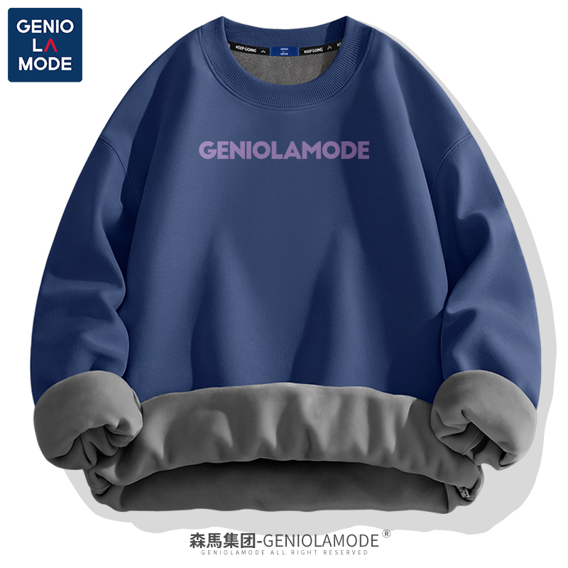 森马集团geniolamode美式字母加厚加绒卫衣男秋冬款圆领重磅外套