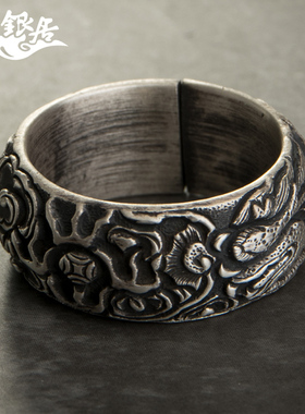 云南手工银戒指双龙戏珠个性复古