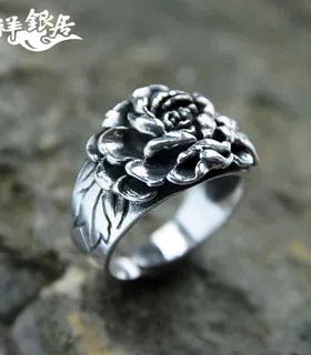 手工玫瑰花指环情侣民族风纯银