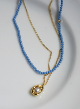 sasia蓝色松石14K注金项链小众