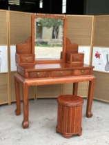 Myanmar Flowers Pear Full Water Wave Single Board Dresser Round Stool Two Sets New Chinese Vintage Red Wood Furniture Makeup Table