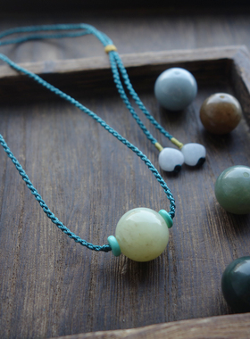 复古文艺风油青大圆珠毛衣链