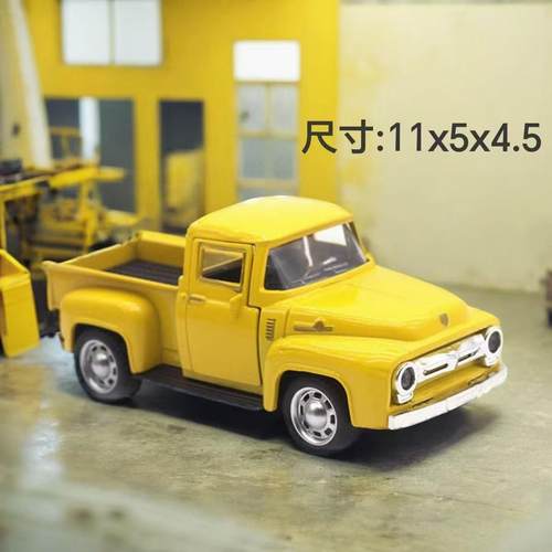 复古卡车合金车模型儿童玩具老爷车皮卡合金有回力合金小汽车款 - 图1